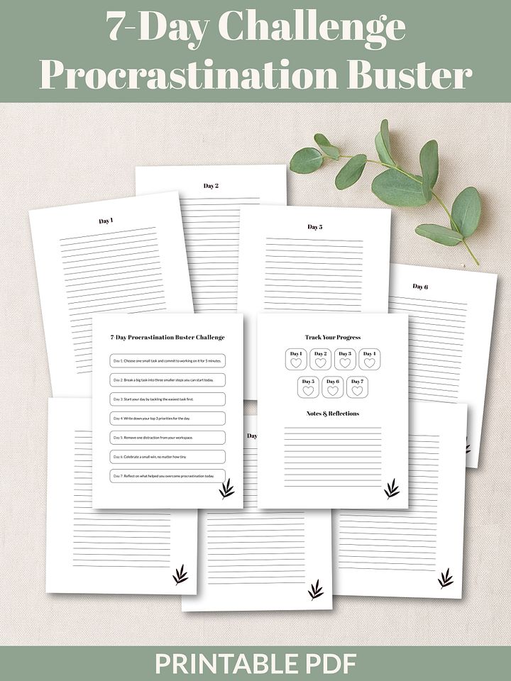 7-Day Procrastination Buster Challenge Printable product image (1)