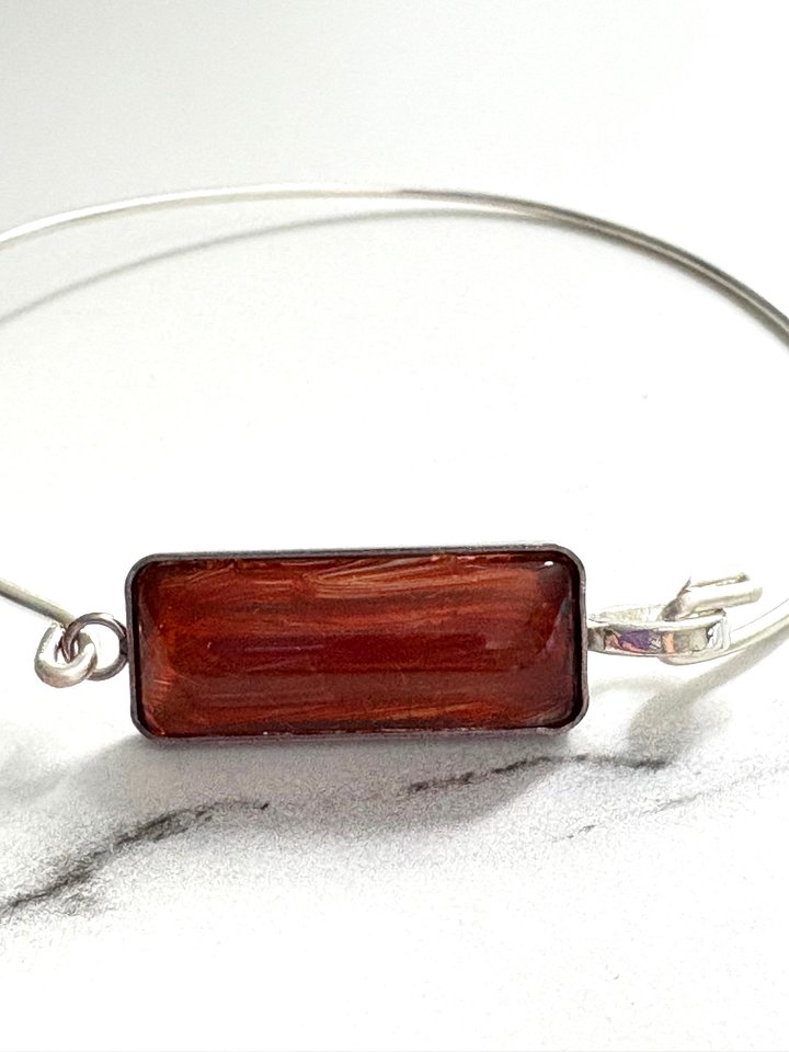 ⚡ Electric Tide Bangle | 7.75" Silver-Plated Wire Bracelet with Tangerine Rectangle Charm | Handmade Coastal Charm Jewelry by Monique Faella Designs™ | MFD-00176 product image (2)