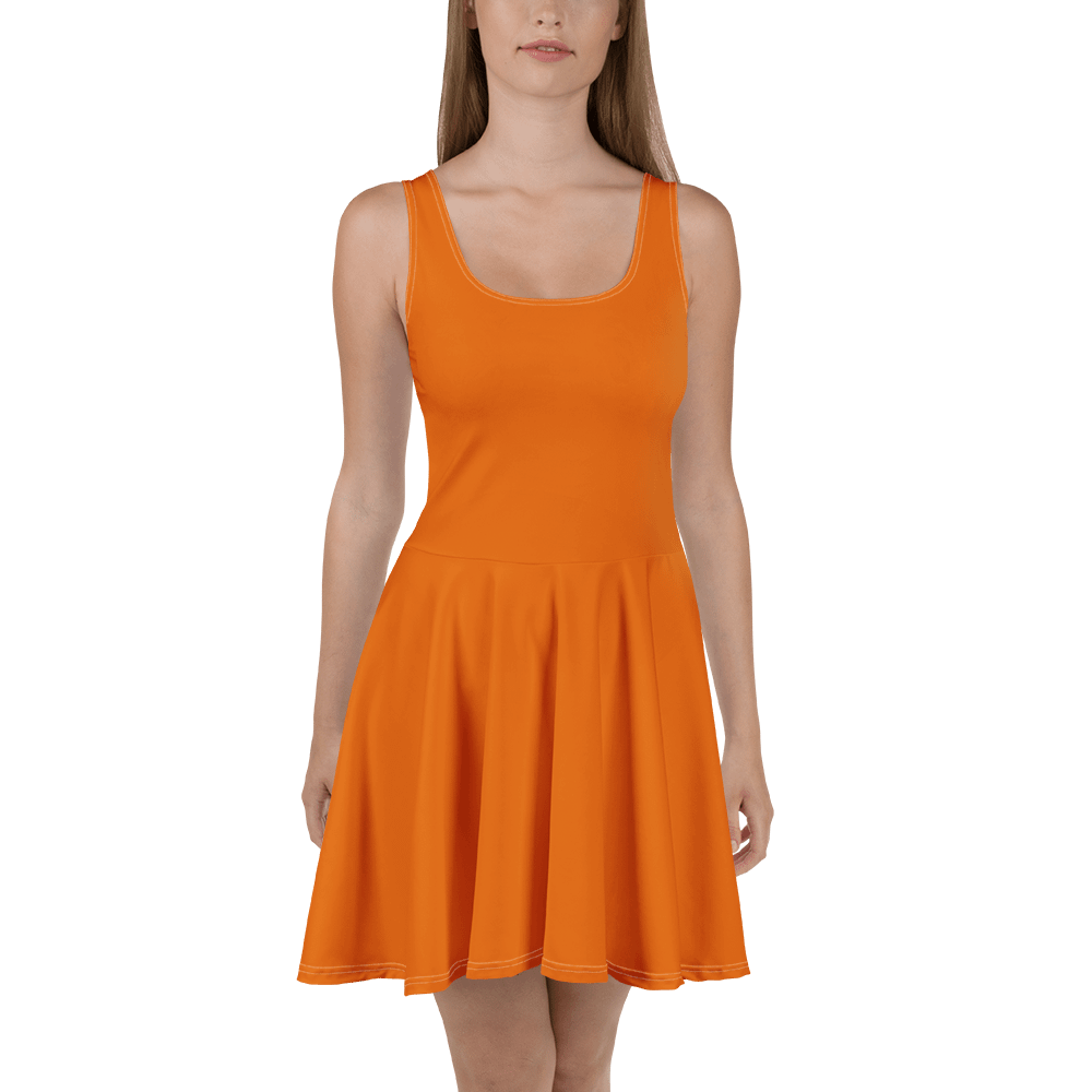 Burnt Orange Solid Color Retro Inspired Fit and Flare Skater Dress product image (3)
