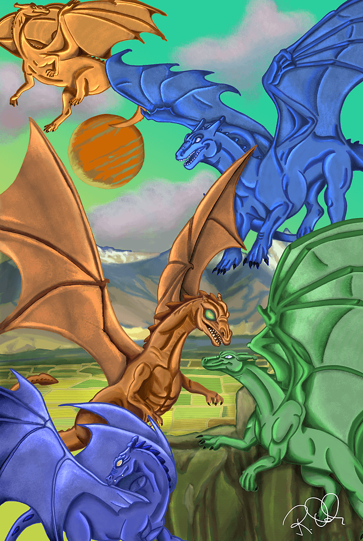Dragons in Flight (Original on Canvas) product image (1)