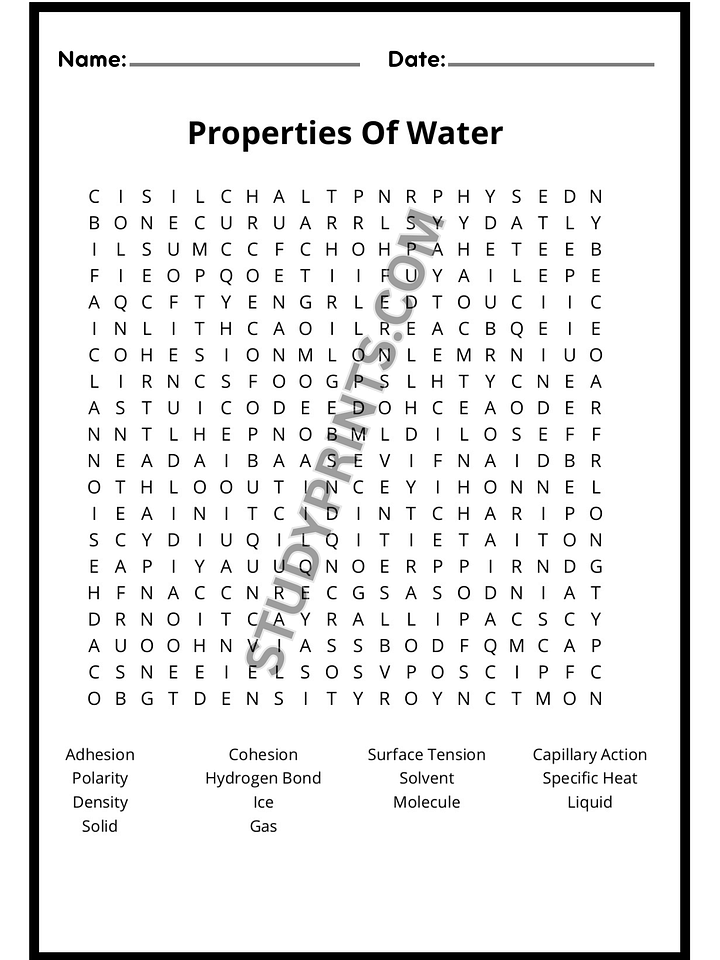 Properties of Water Word Search Puzzles Printable product image (2)
