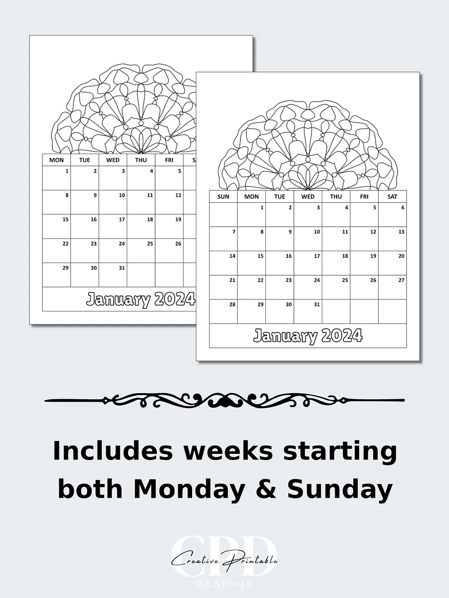 Printable 2024 Monthly Calendar With Kaleidoscope Patterns To Color product image (4)