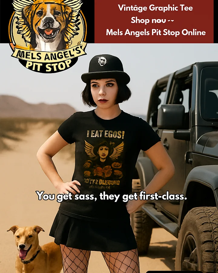Mel’s Angels "I Eat Egos – They’re Delicious" Vintage Graphic Tee | Punk Rock Dog Lovers Shirt product image (1)