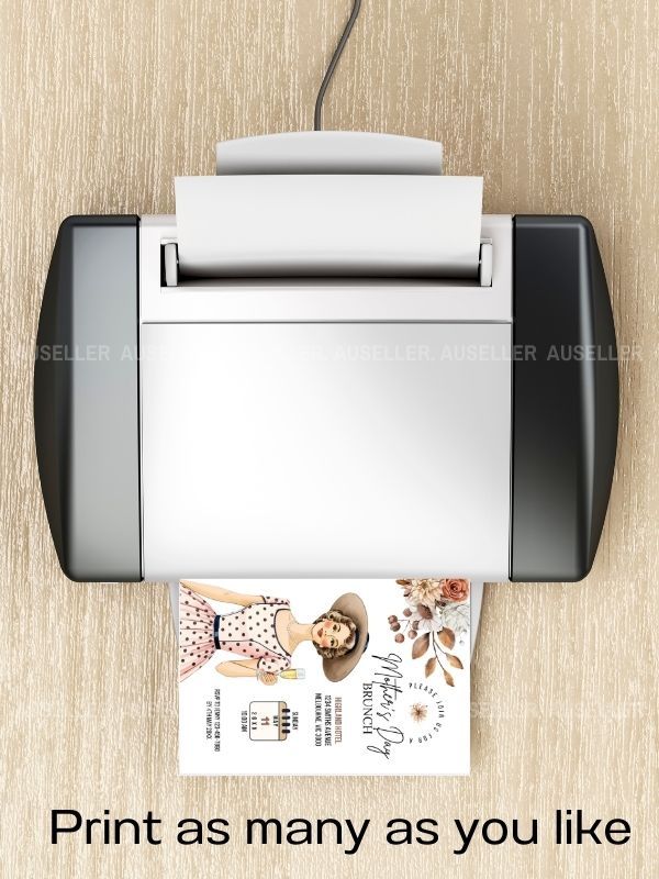 Mother's Day Brunch Invitation Bundle - Lady With Hat And Polka Dot Dress product image (9)