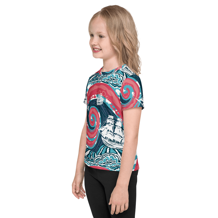 Girls' | Little Kids T-Shirt | Kraken Vibes, Nautical Adventure | Vibrant Coastal Tee for Kids product image (3)