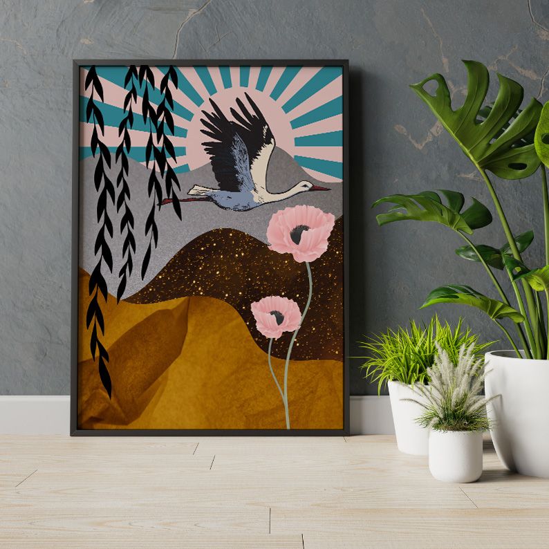Japanese Red-Crowned Crane Collage Art Print product image (10)