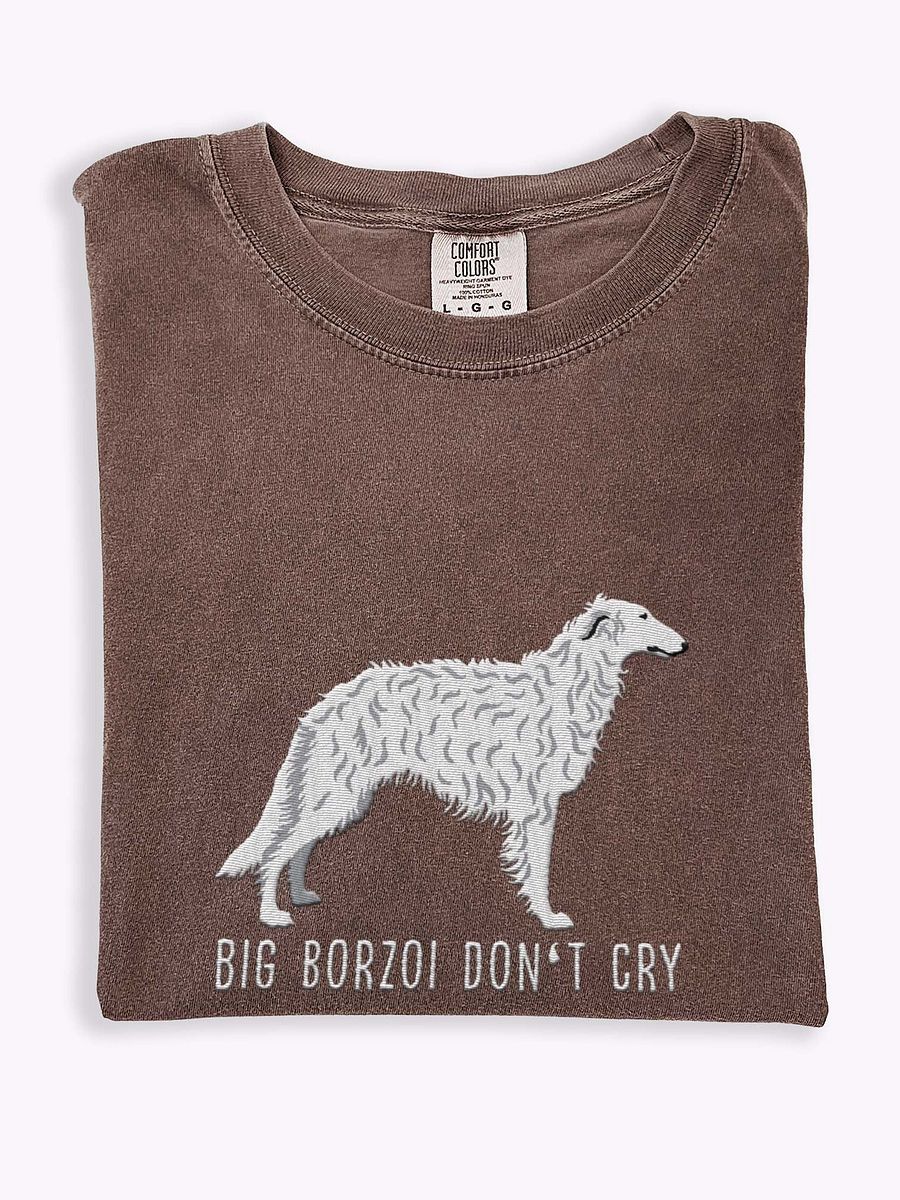 Big Borzoi Don't Cry T-Shirt(Embroidered) of a Borzoi(White) product image (1)