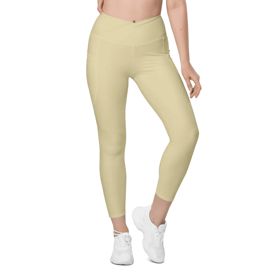 Plain Light Yellow Soft Summer Women's High Waisted Premium Crossover Leggings with Pockets by Treasure Pie product image (2)