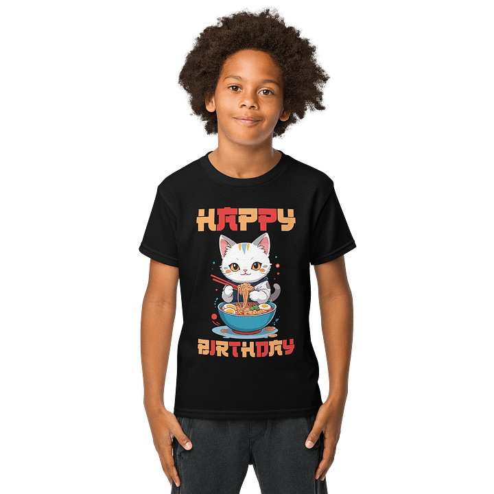 Happy Birthday (Cat With Noodles) T-Shirt For Kids product image (1)