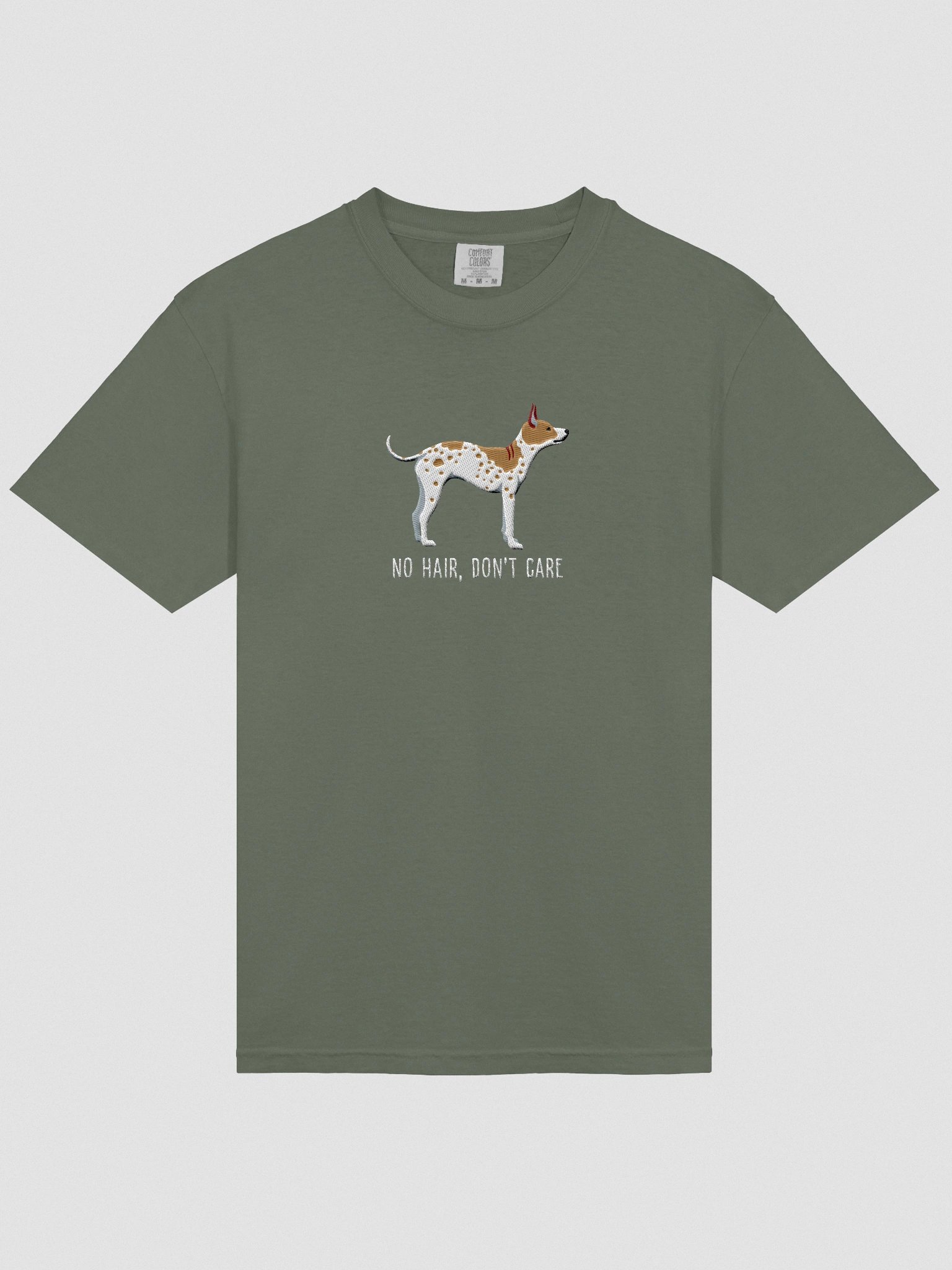 No Hair, Don't Care T-Shirt(Embroidered) of an American Hairless Terrier(Brown & White) product image (6)
