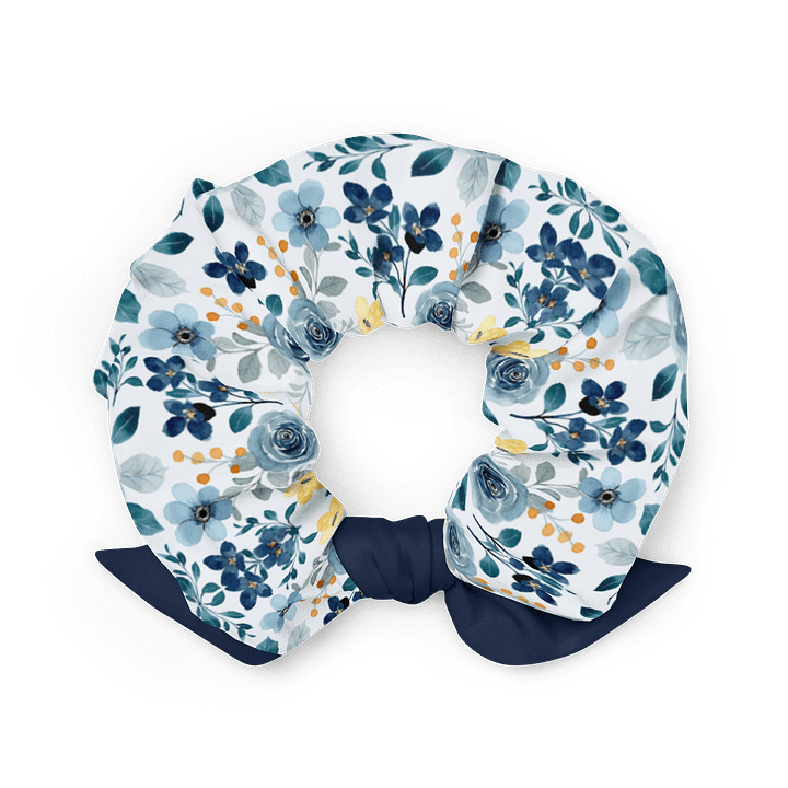 Blue Floral Scrunchie with Navy Bow | Sustainable Hair Accessory product image (2)