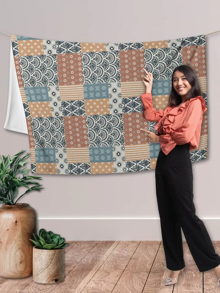 Bohemian Santa Fe Sun Patchwork Throw Blanket product image (1)