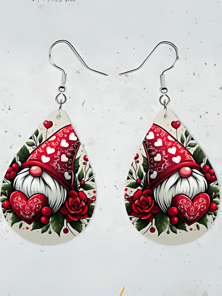 Cute Valentine Gnome Earring Designs for Sublimation – Adorable Gnome with Hearts – 300 DPI PNG – Instant Download product image (1)