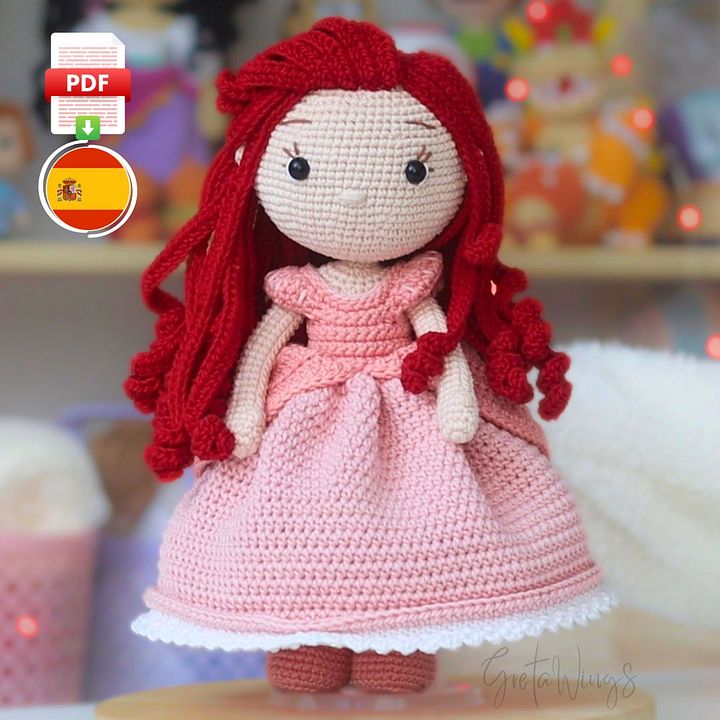 Patrón de Amigurumi de Ariel – Versión Humana con Vestido Rosa (Descarga Digital) product image (1)