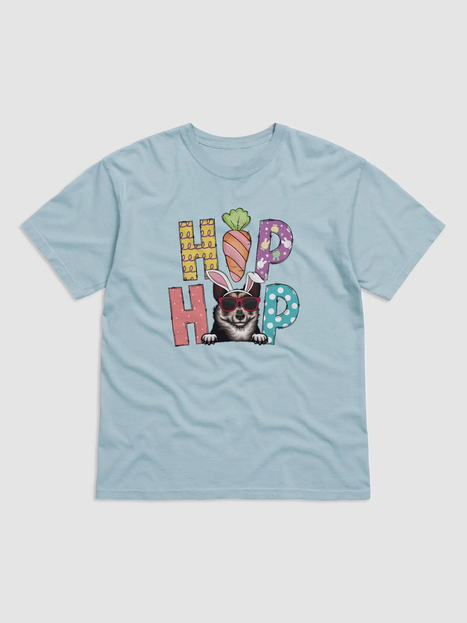 Hip Hop Easter Swedish Vallhund T-Shirt | Cute Easter Day Swedish Vallhund Wearing Bunny Ears and Sunglasses product image (7)