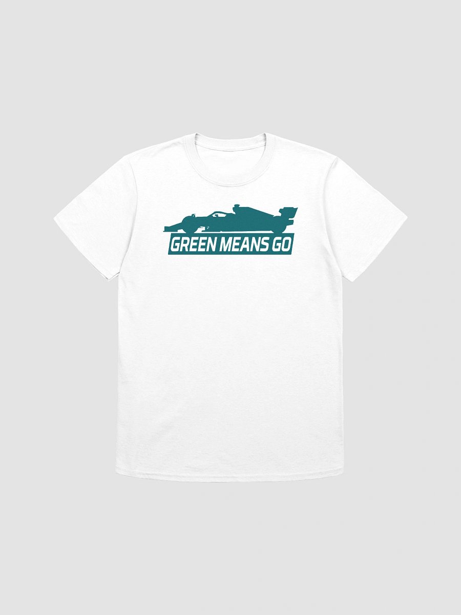 Green Means Go Aston Martin F1 Car Silhouette T-Shirt - Iconic Fan Motto & Racing Art product image (1)