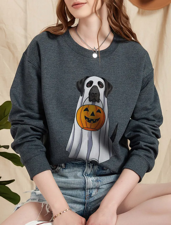 Labrador(Black) Halloween Sweatshirt | Funny Fall & Halloween Labrador Wearing a Ghost Costume with a Pumpkin Basket product image (1)