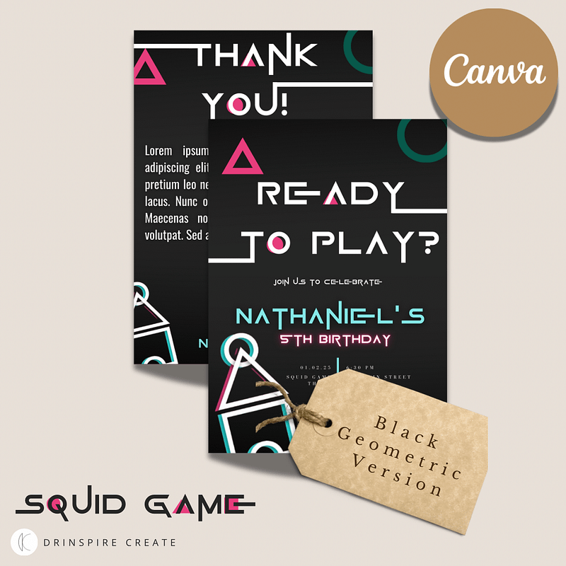 Squid Game-Inspired Party Template - Black Geometric Version