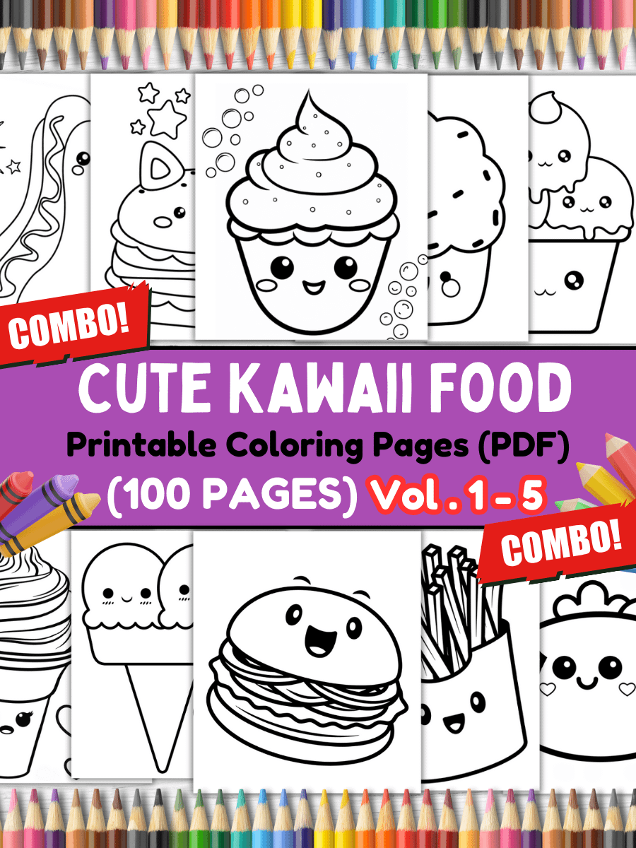 100 Cute Kawaii Food Coloring Pages#Combo (PDF Coloring Pages) product image (1)