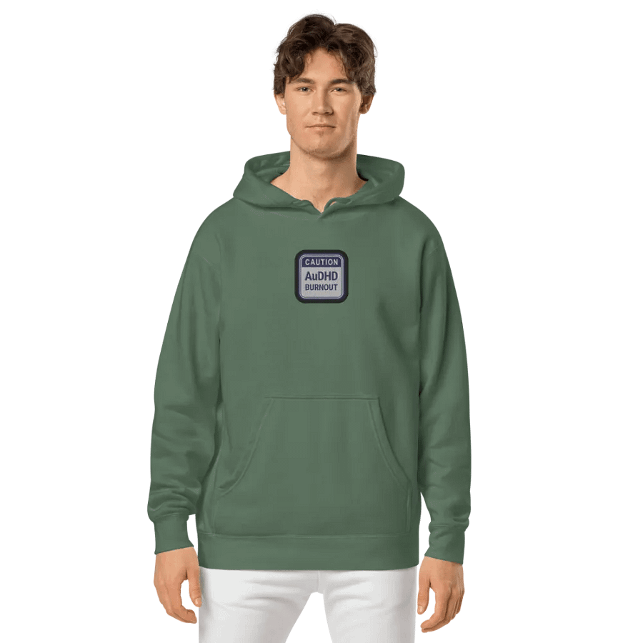 CAUTION: AuDHD BURNOUT embroidered pigment hoodie (navy bubble design) product image (3)