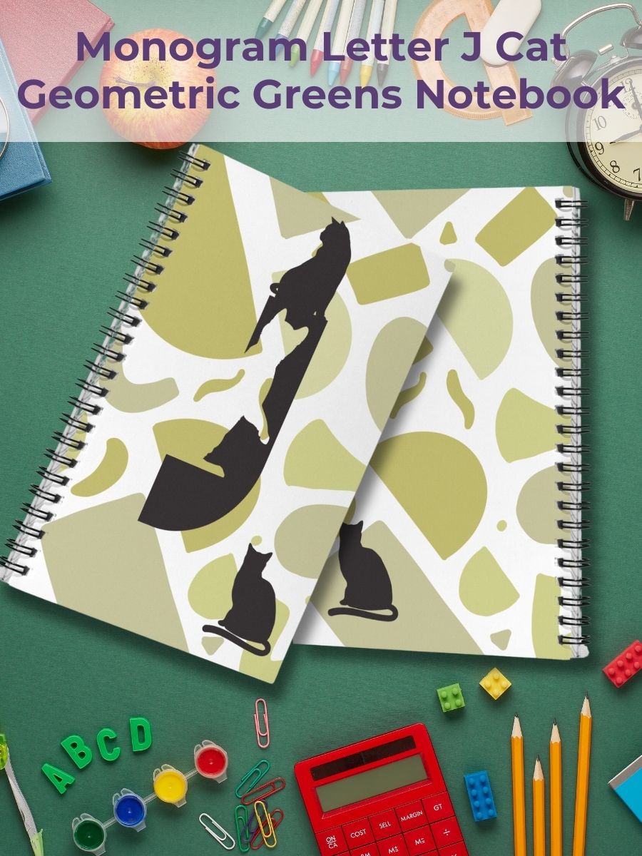 Monogram Letter J Cat Lover Geometric Greens Notebook product image (1)
