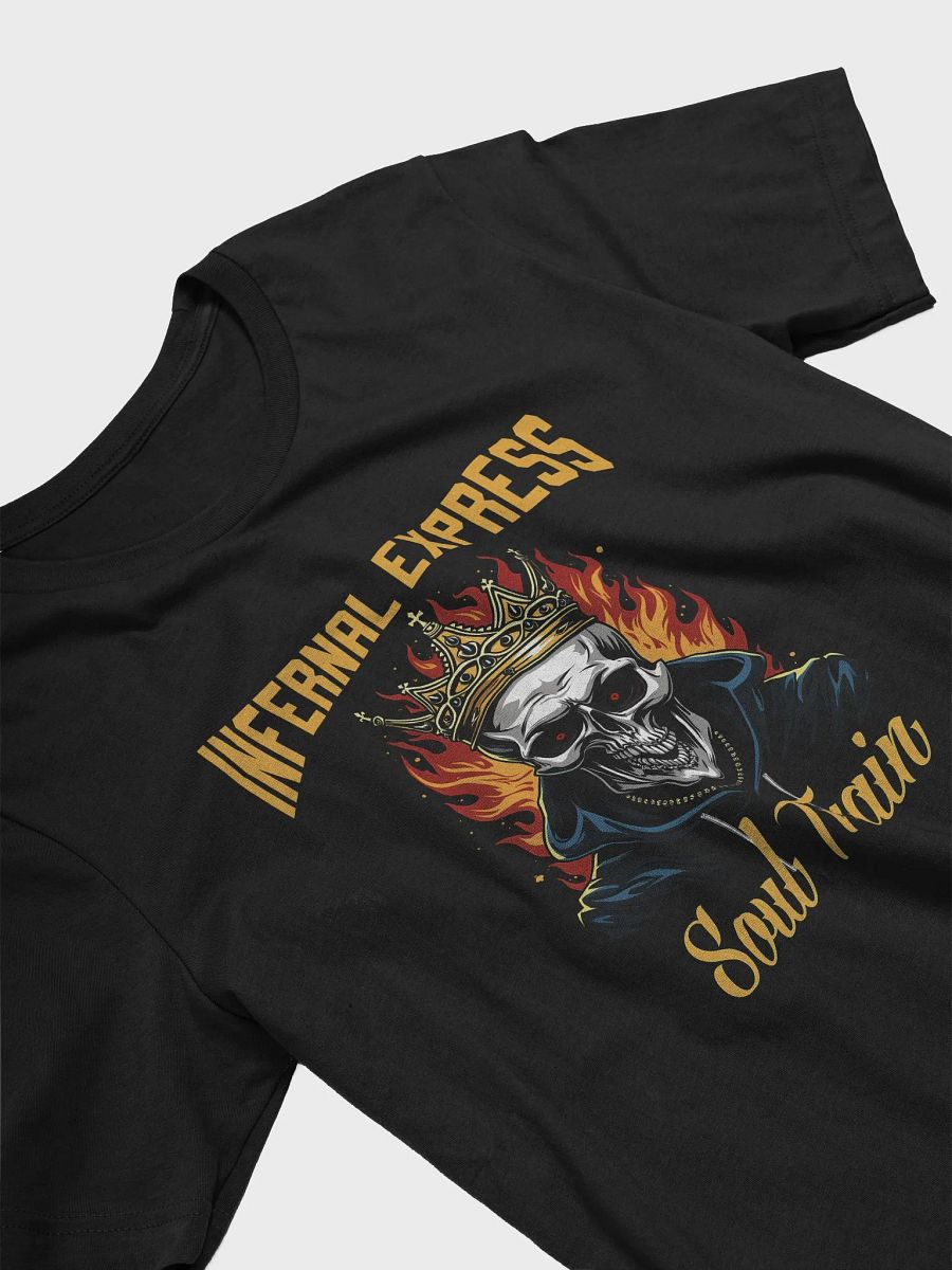 Soul Train Skull Graphic T-Shirt | Cool Skull King Tee with Crown & Flames | Edgy Streetwear, Gothic Style Unisex Tee product image (3)