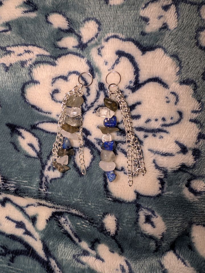 Handmade Crystal Earrings With Silver 3 Strand Chains! (LAPIS) product image (1)