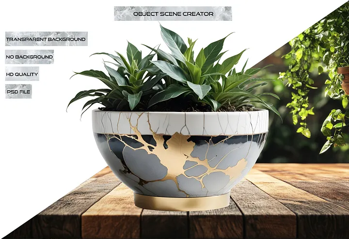 Kintsugi Serenity – White and Grey Planter PNG product image (2)