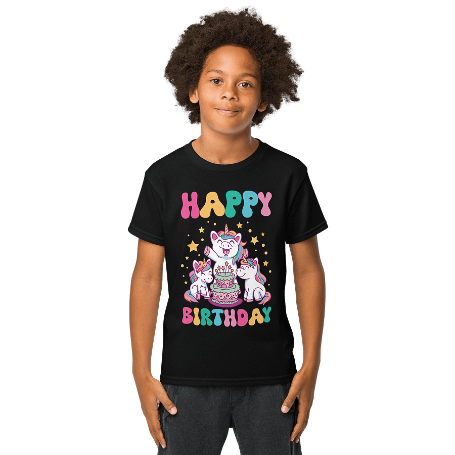 Happy Birthday (Unicorns With Birthday Cake) T-Shirt For Kids product image (1)