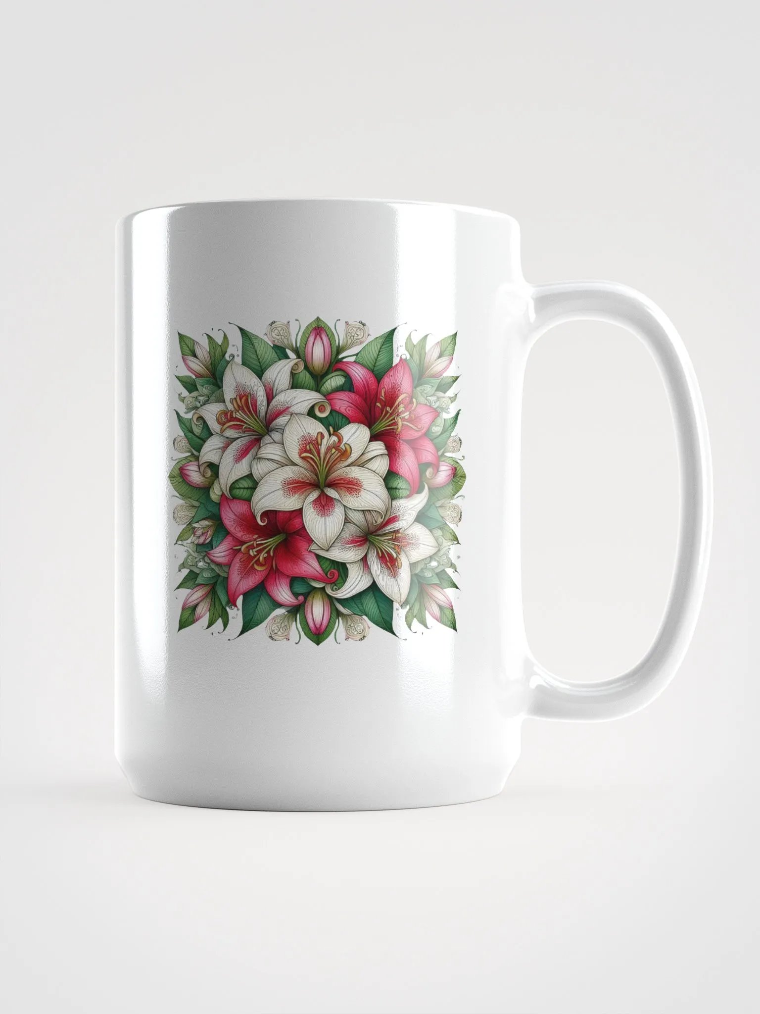 Symmetrical Lily Bliss Mug | AI Design flower product image (1)