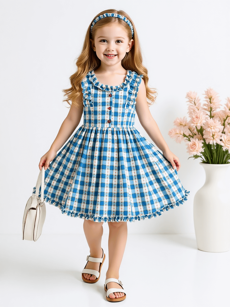Blue Meadow Ruffle Check Dress" product image (1)
