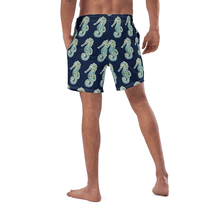 Painted Seahorses on Navy Blue | Men’s Swim Trunks | Coastal Swimwear for Men 🐚 Quick-Dry + UPF 50+ | Monique Faella Designs™ product image (5)