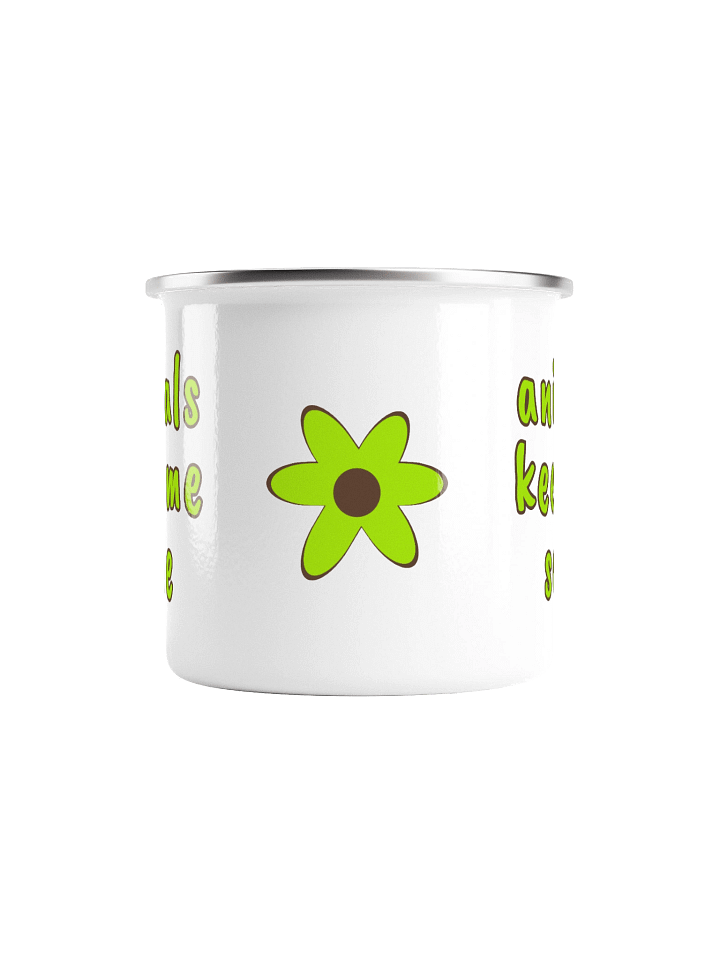 Animals Keep Me Sane Mug – White Enamel Coffee Cup with Retro Flower, Light Green & Brown Design, Pet Lover Gift, Cozy Animal Lover Mug product image (2)