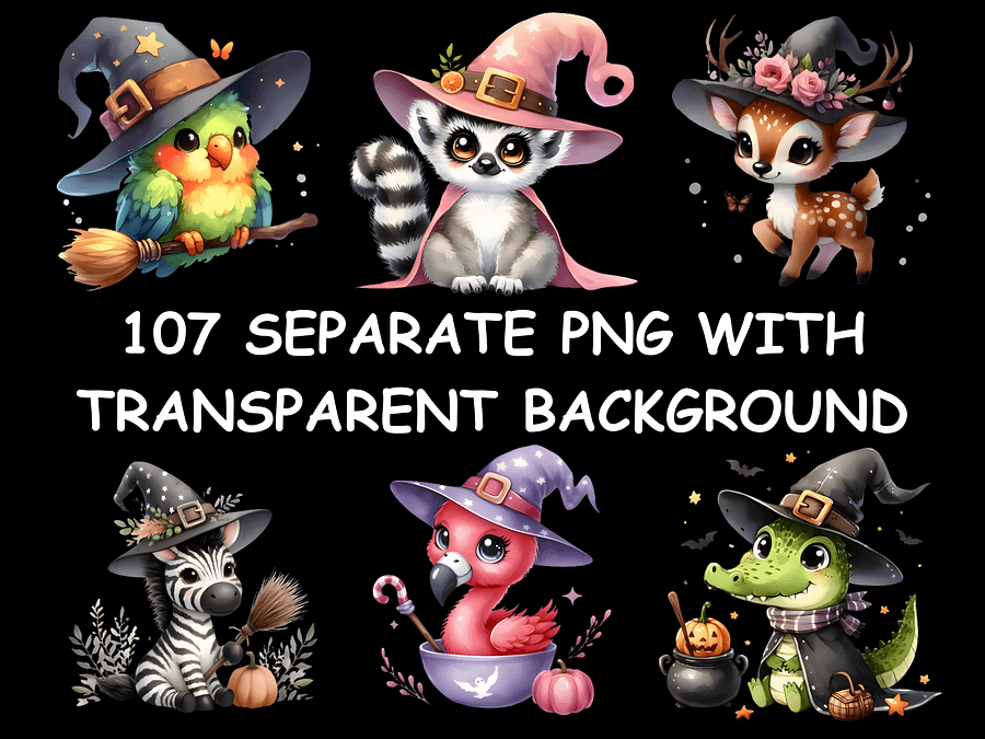 Halloween PNG, Cute Animals as a Witch PNG, Sticker, Mug, dtf, Shirts, PNG Download product image (3)