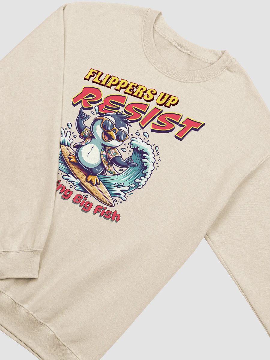 Flippers Up Resist Catching Big Fish Penguin Surfing Vibes Crewneck Sweatshirt product image (14)