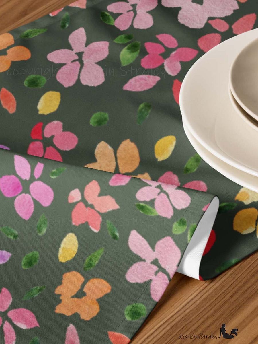 Spring Flowers on Olive Green Table Runner product image (7)