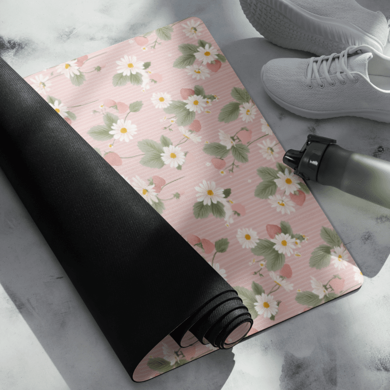 Strawberry and Daisy Pattern Yoga Mat by Treasure Pie product image (2)