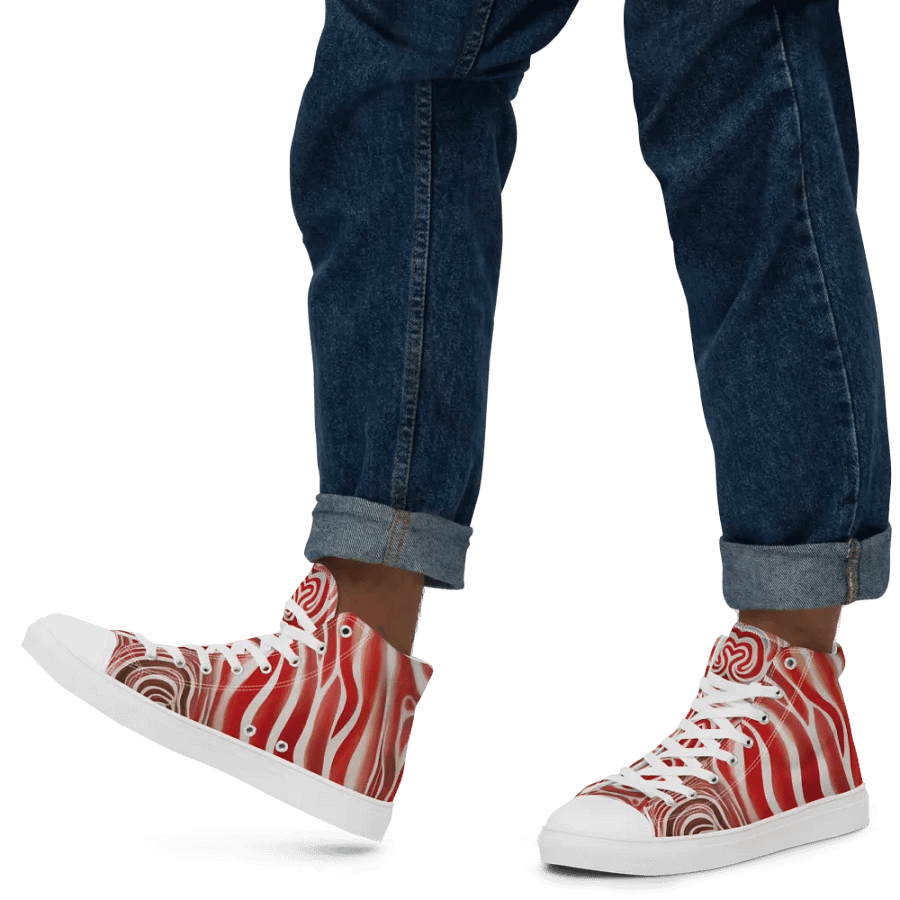 Funky Red Liquid Tie-Dye Explosion Men's High-Top Canvas Shoes product image (5)