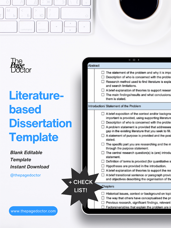Dissertation Template + Checklist (Literature-Based) product image (1)