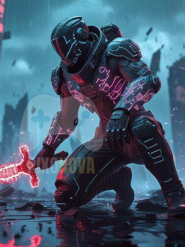 Final Respawn Protocol – Landscape Cyberpunk Artwork (4 Versions, PNG & PDF, 1472x832 px) product image (2)
