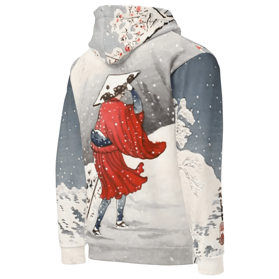 Plum Tree and Snowy Evening All-Over Print Recycled Unisex Hoodie product image (10)