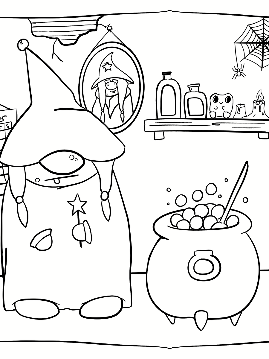 Witchy Gnome Coloring Page product image (1)