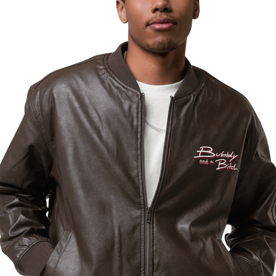 Bubbly and a B (maroon shadow design) faux leather bomber jacket product image (6)