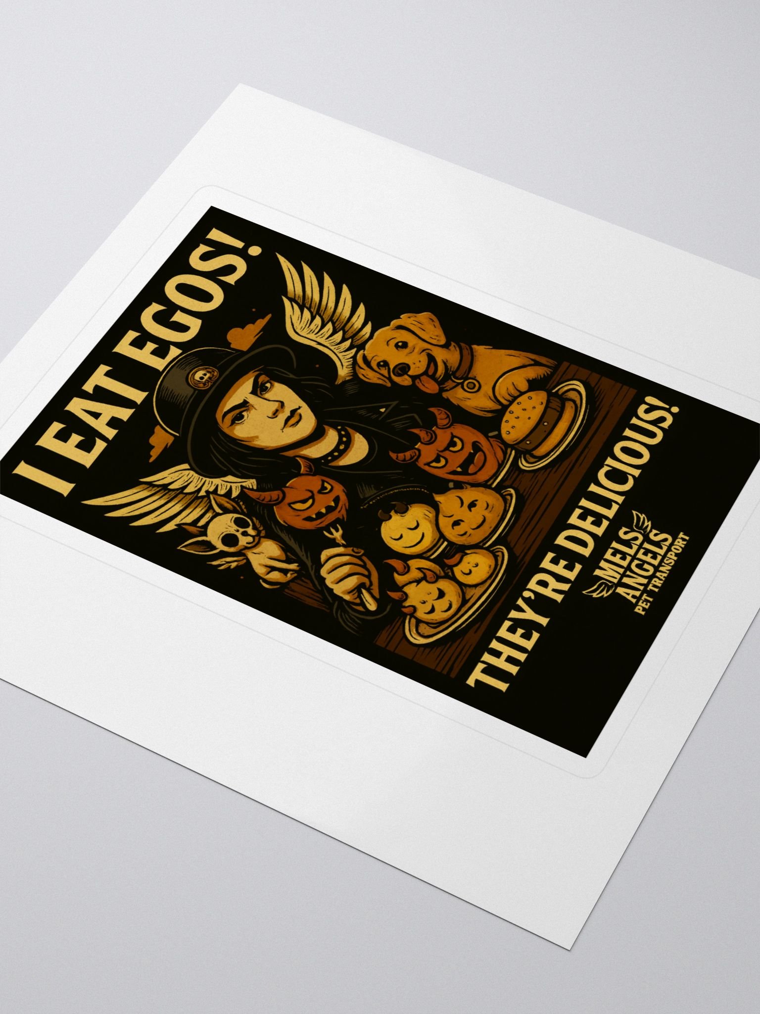 Mel’s Angels "I Eat Egos – They’re Delicious" Sticker | Punk Rock Vintage Dog Art Decal product image (3)