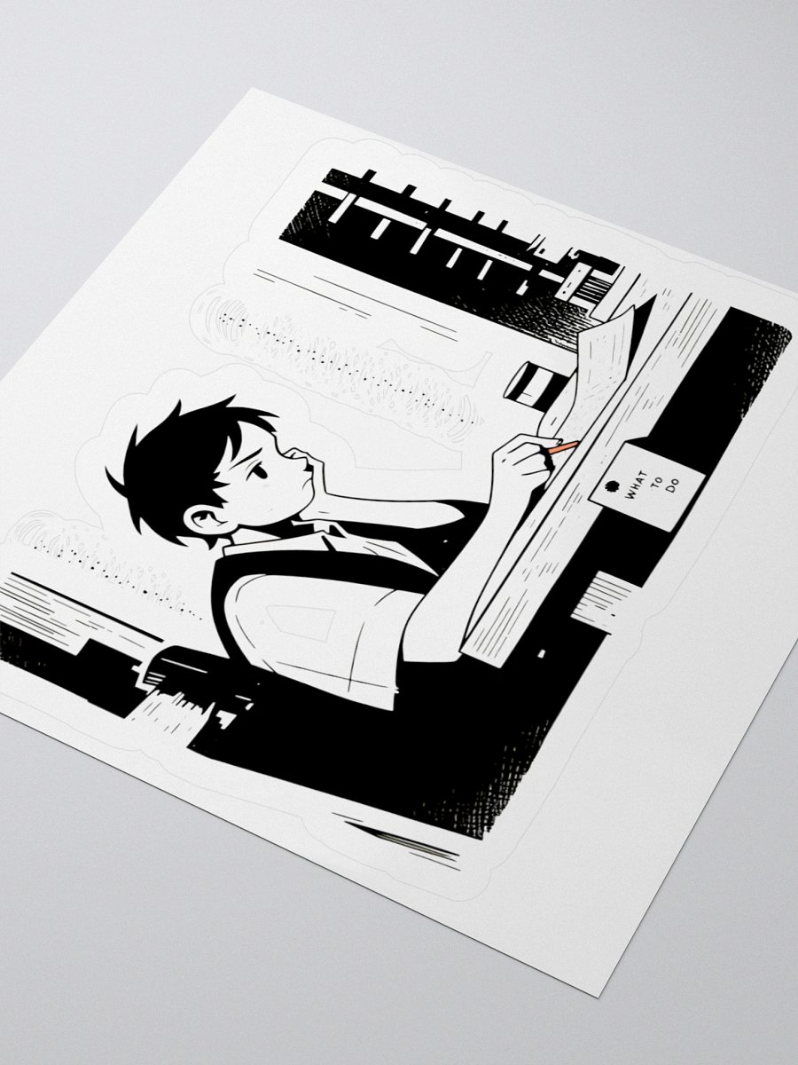 Vintage Schoolboy Studying: Classic Black & White Art Sticker product image (9)