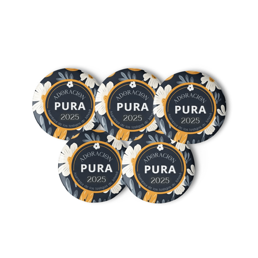 "Adoración Pura" 2025 White Flora Navy Pin Buttons | Spanish product image (1)
