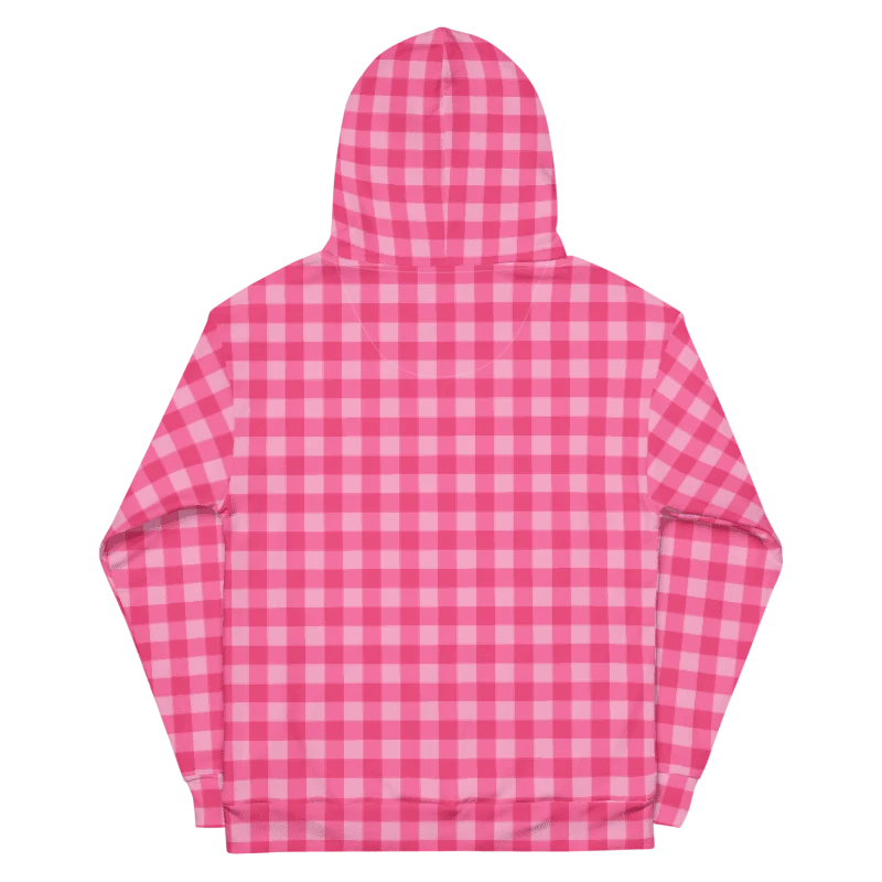 Bright Pink Checkered Plaid Hoodie product image (7)