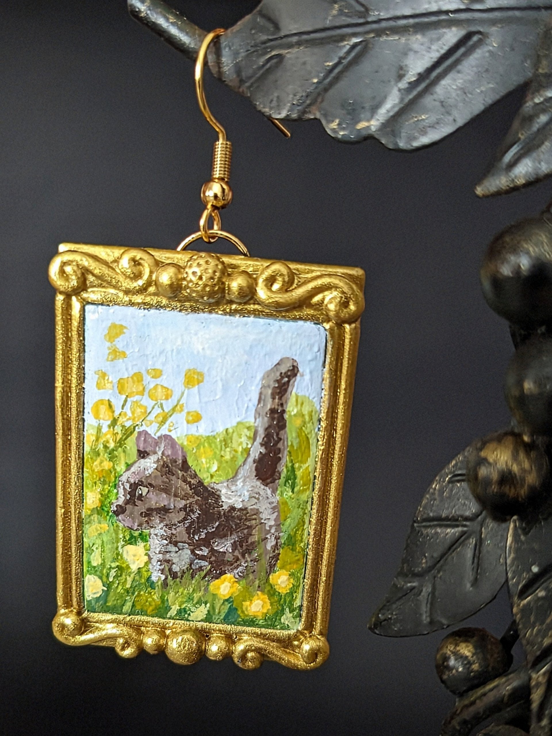 Cat Floral Painting Earrings product image (2)