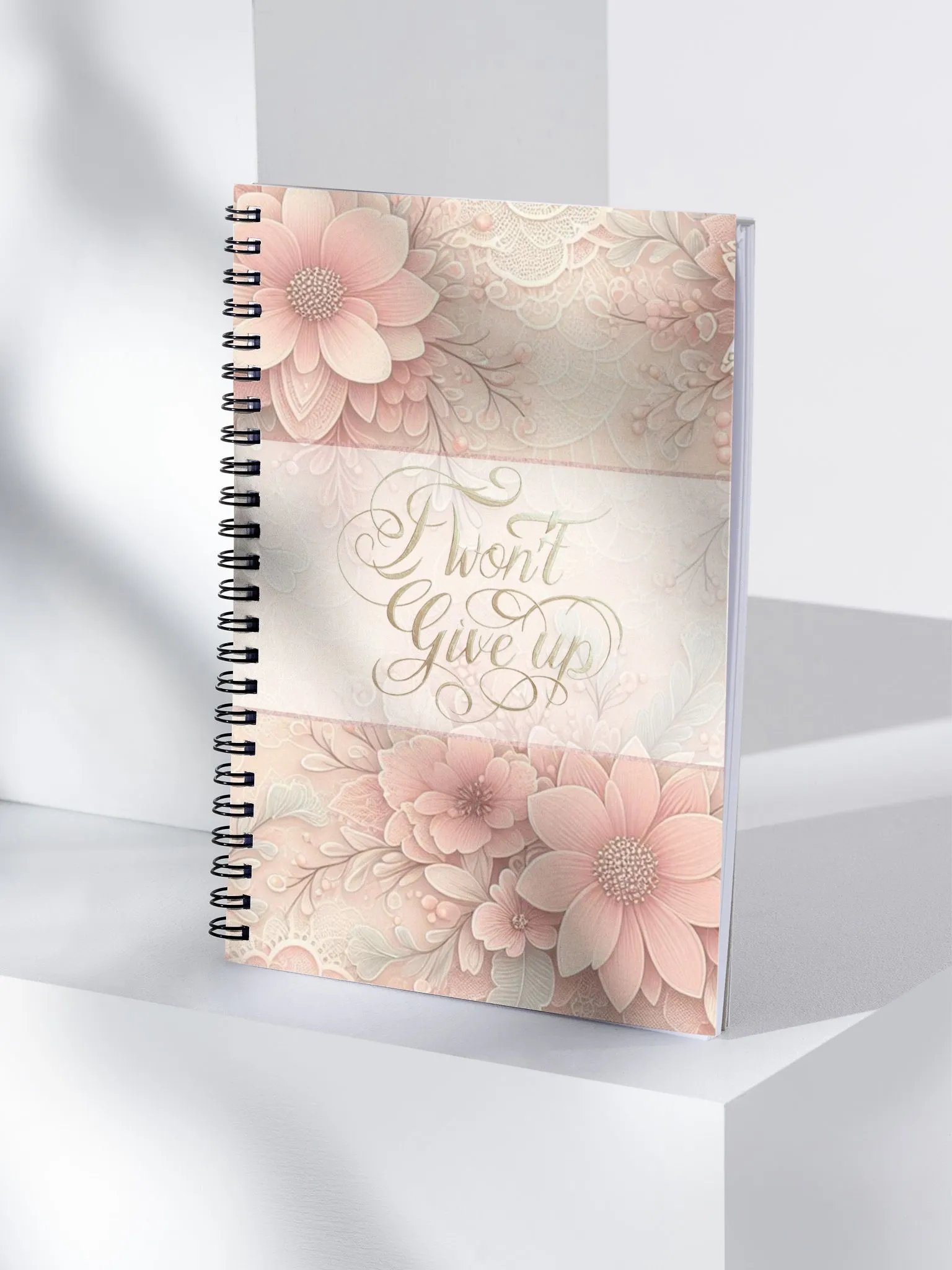 Spiral Notebook w. Inspirational / motivational quote - I Won't give Up product image (1)