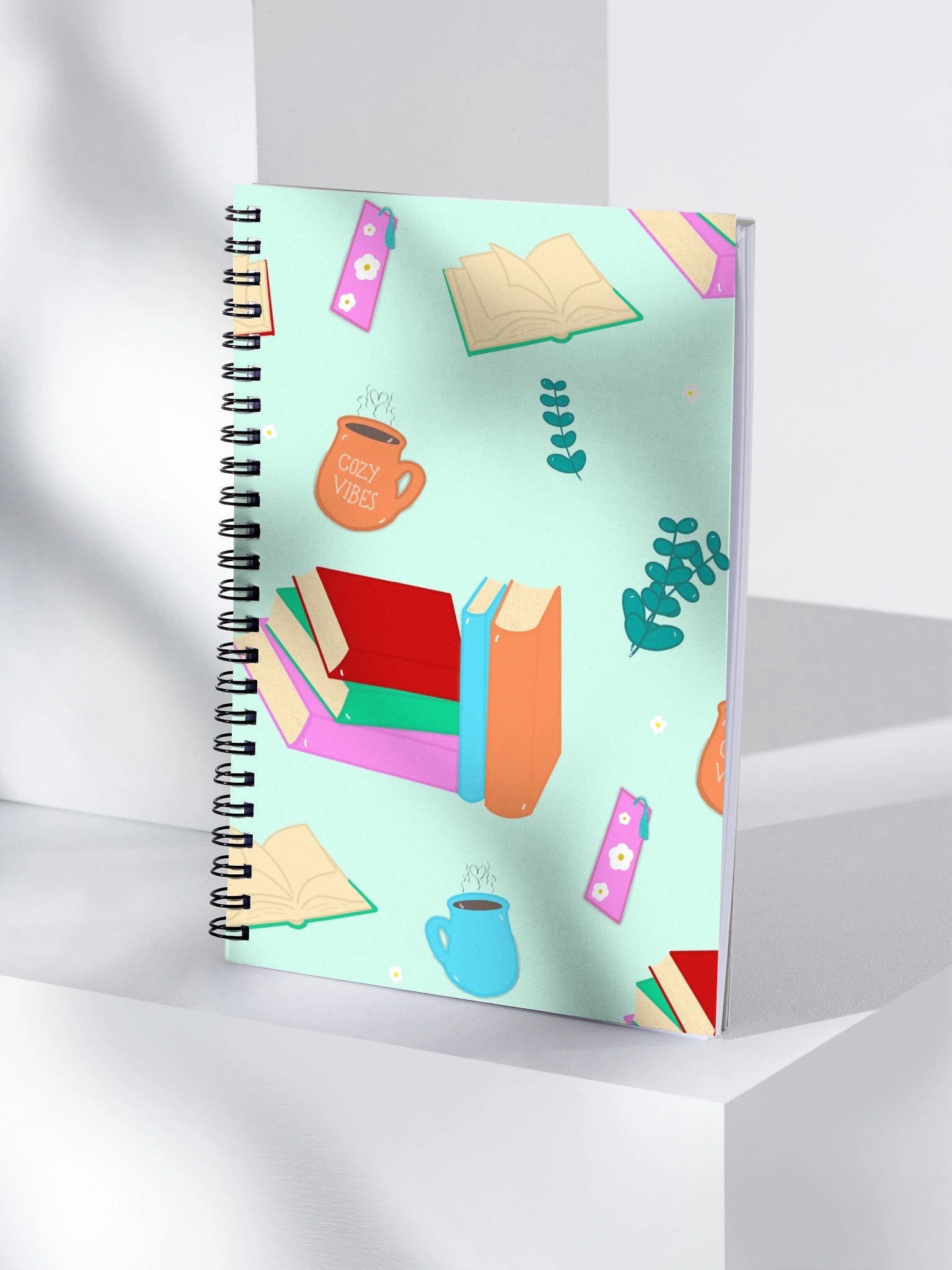 Cozy Book Lovers Pattern- Mint Background Spiral Journal product image (4)